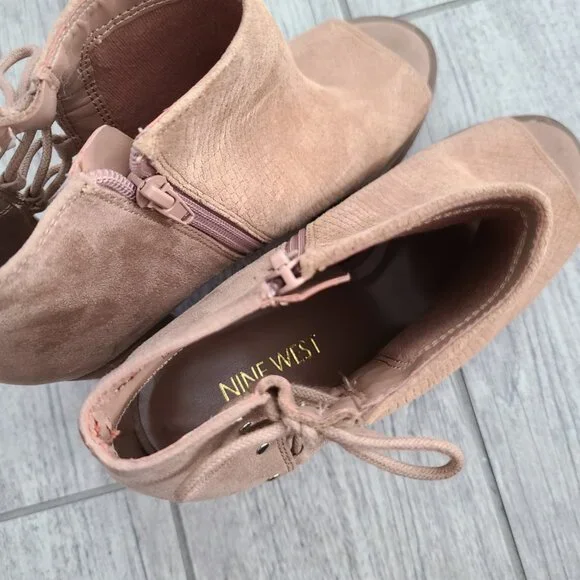 Nine West lace up ankle booties tan suede size 8.5 women's - Picture 8 of 15